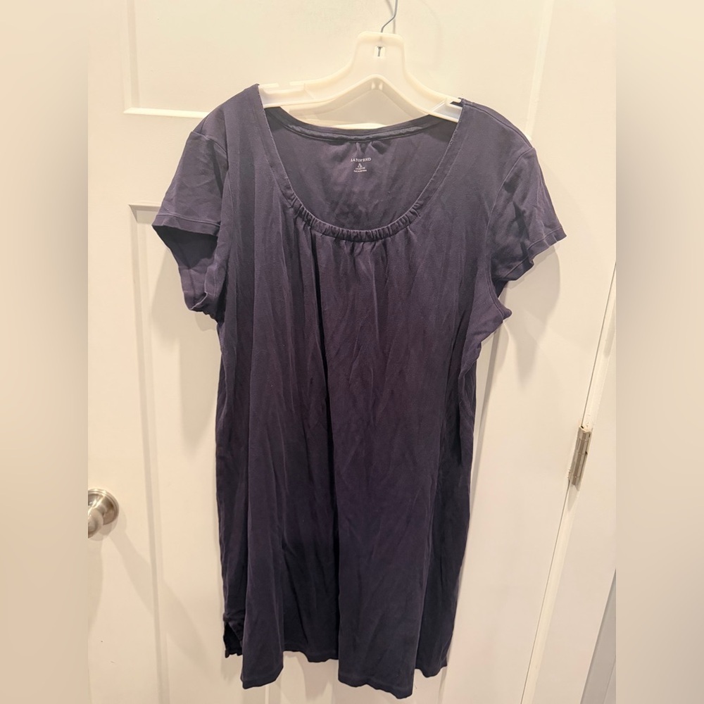 Lands’ End Navy Knit Dress Short Sleeve Scoop Neck Casual Size L XL